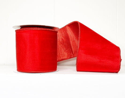 Red Dupioni Double Fused Double Sided Metallic Red Dupioni Wired Luxury Ribbon 4" x 10YD