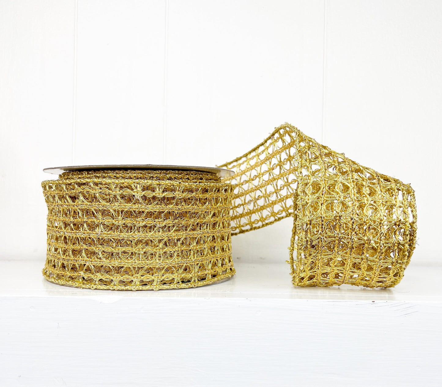 Luxury Designer metallic Gold Lattice Wired Luxury Ribbon 3" x 10YD