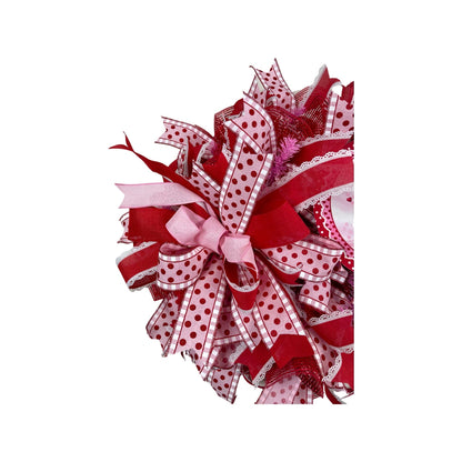 polka dot floral Happy Valentine's wreath for front door, floral arrangement valentine mantle wreath, Happy Valentine's Day wreath