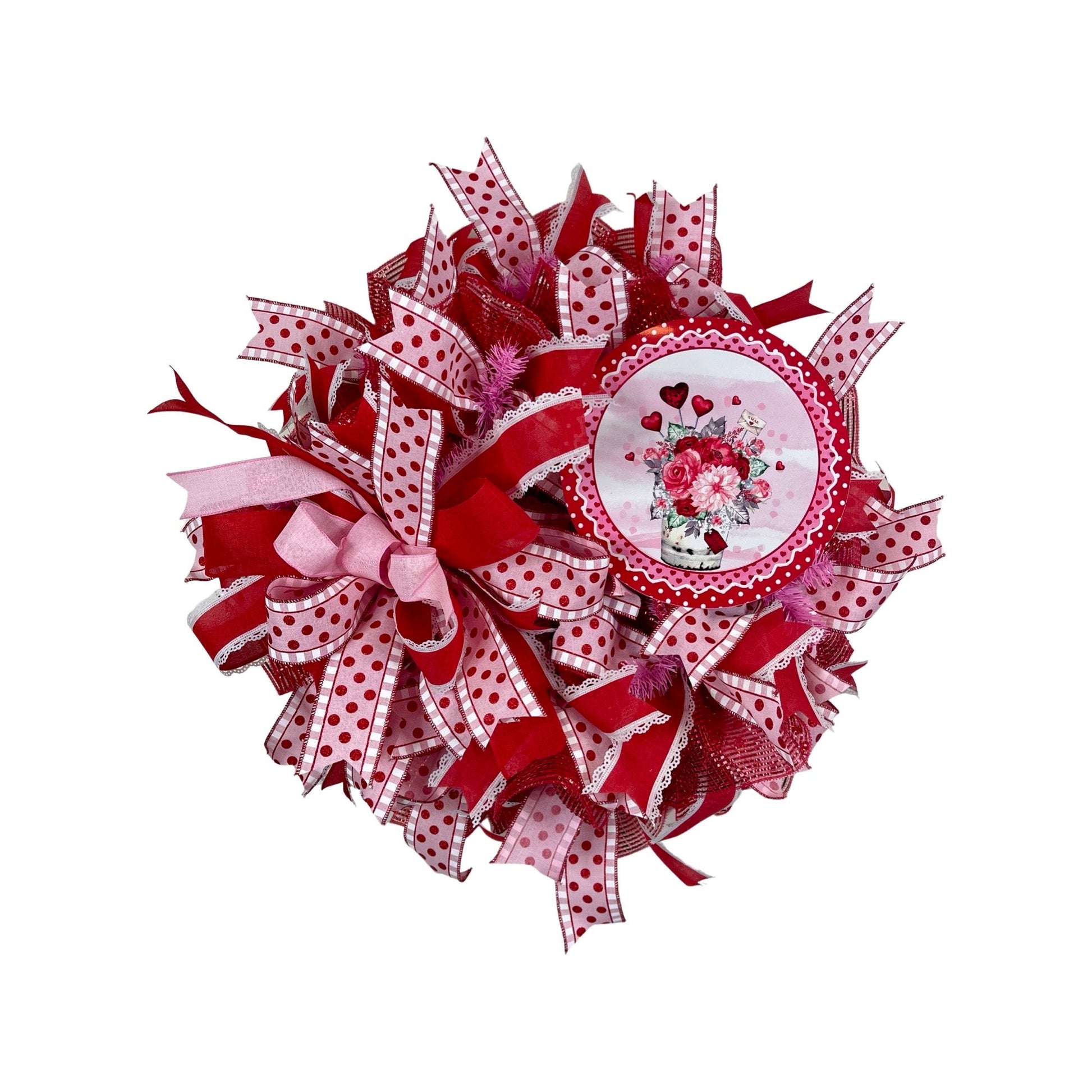 polka dot floral Happy Valentine's wreath for front door, floral arrangement valentine mantle wreath, Happy Valentine's Day wreath