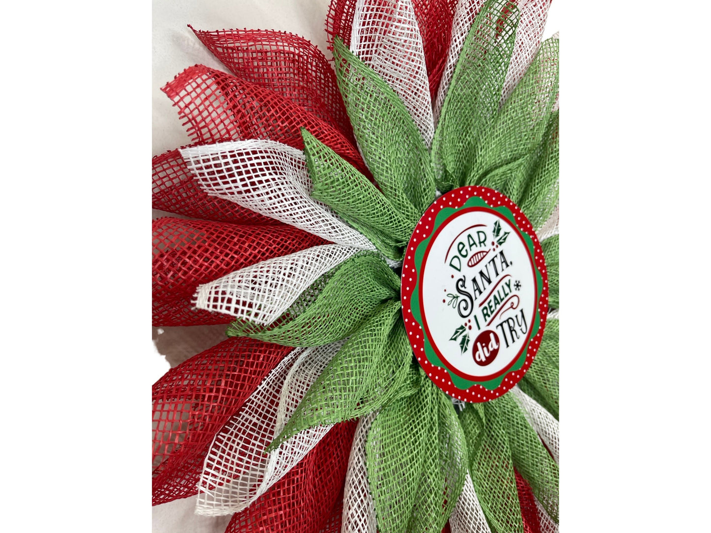 flat, red, white and green flat Christmas flower wreath, Christmas wreath for screen door, flower wreath for screen door