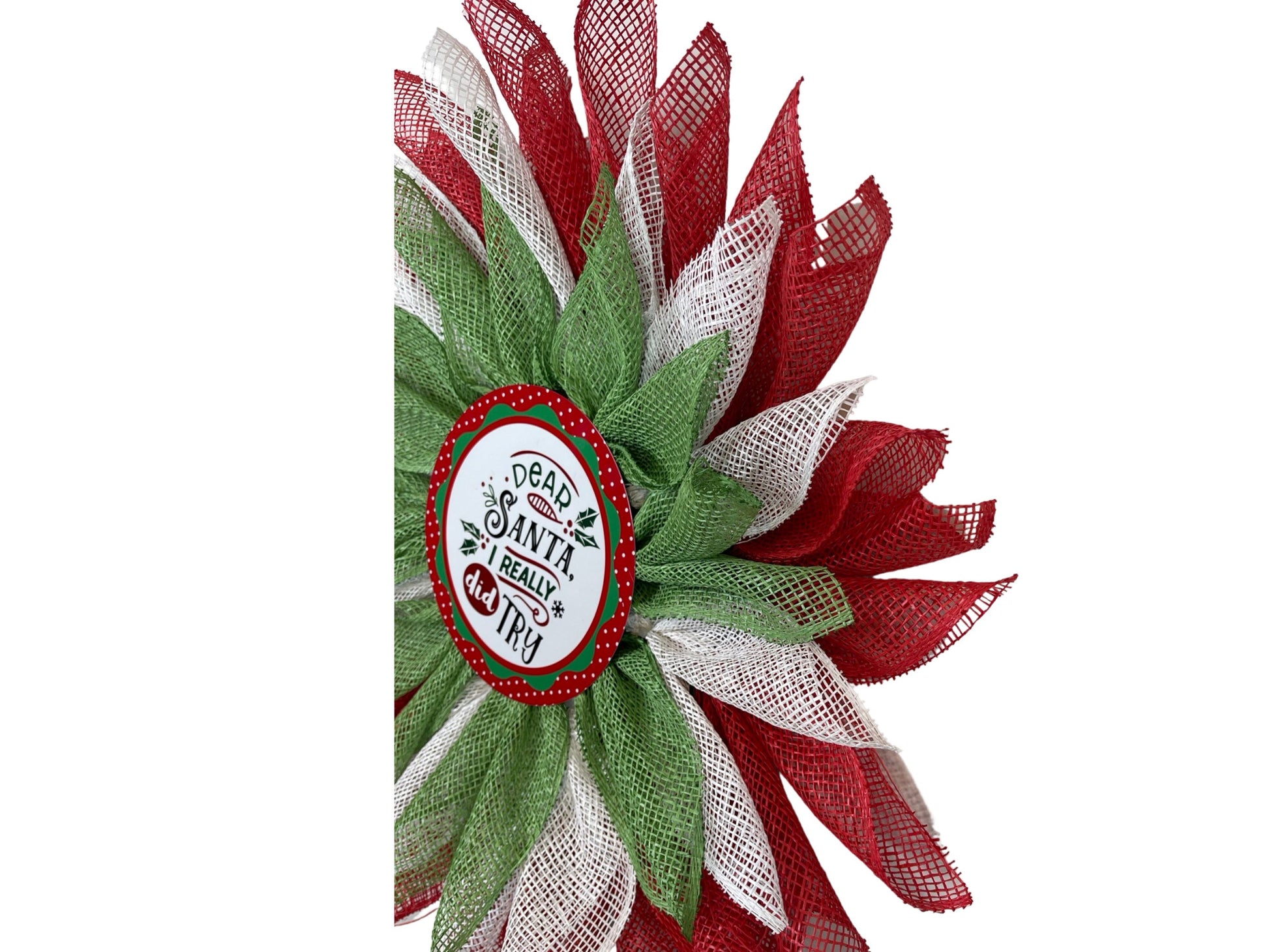flat, red, white and green flat Christmas flower wreath, Christmas wreath for screen door, flower wreath for screen door