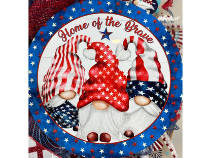 starts and stripes gnome patriotic wreath, gnome 4th of July wreath