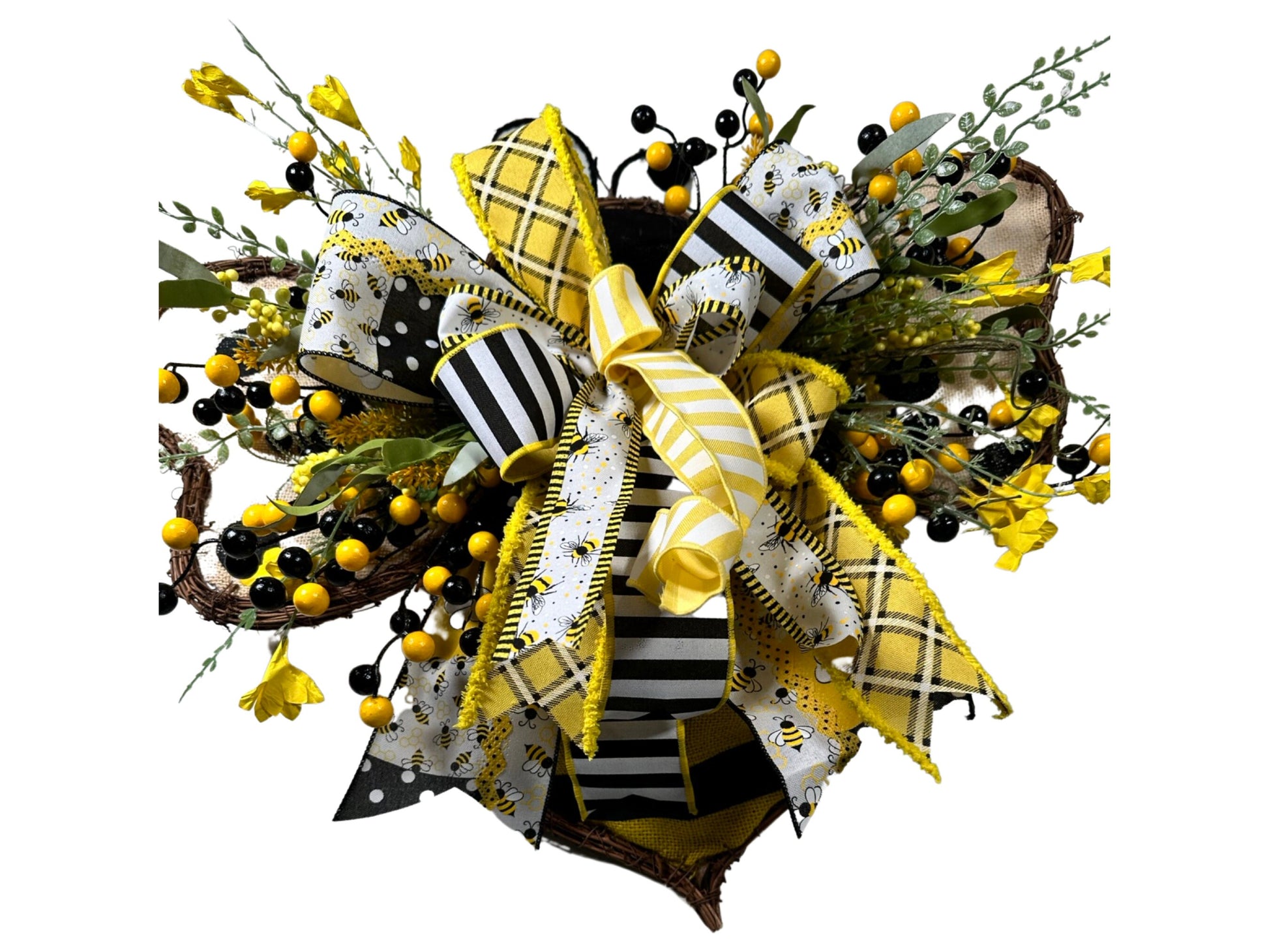 floral grapevine bee front door wreath, bee kitchen wreath, burlap honey bee wall art