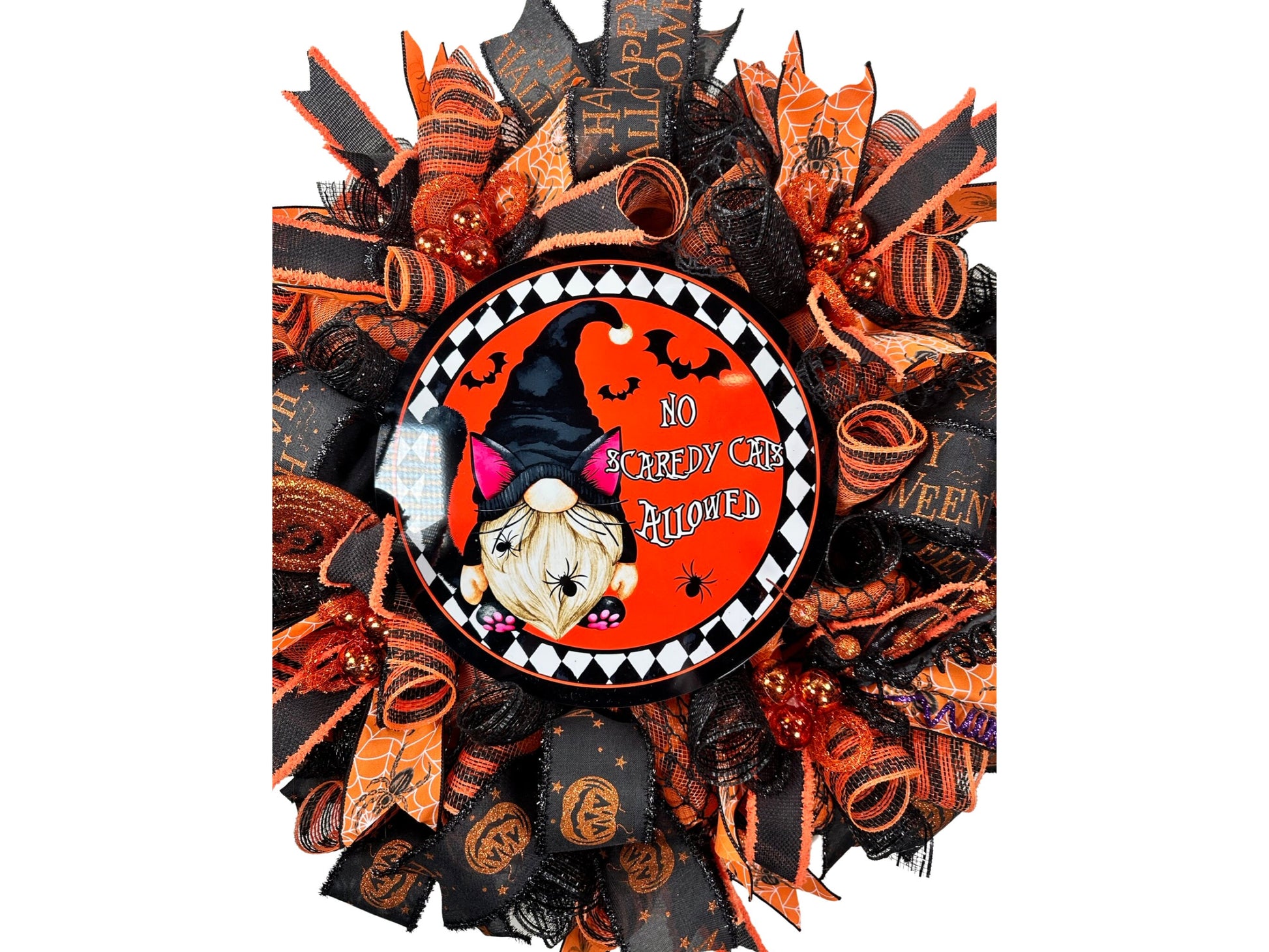 Halloween bat gnome candy wreath for front door, spooky wreath for gnome lover, made on Tiktok 6-11-23