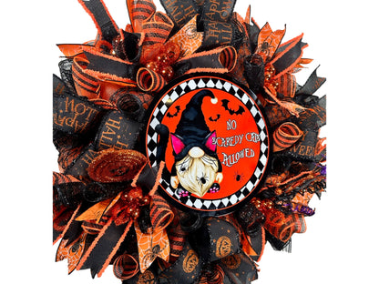 Halloween bat gnome candy wreath for front door, spooky wreath for gnome lover, made on Tiktok 6-11-23