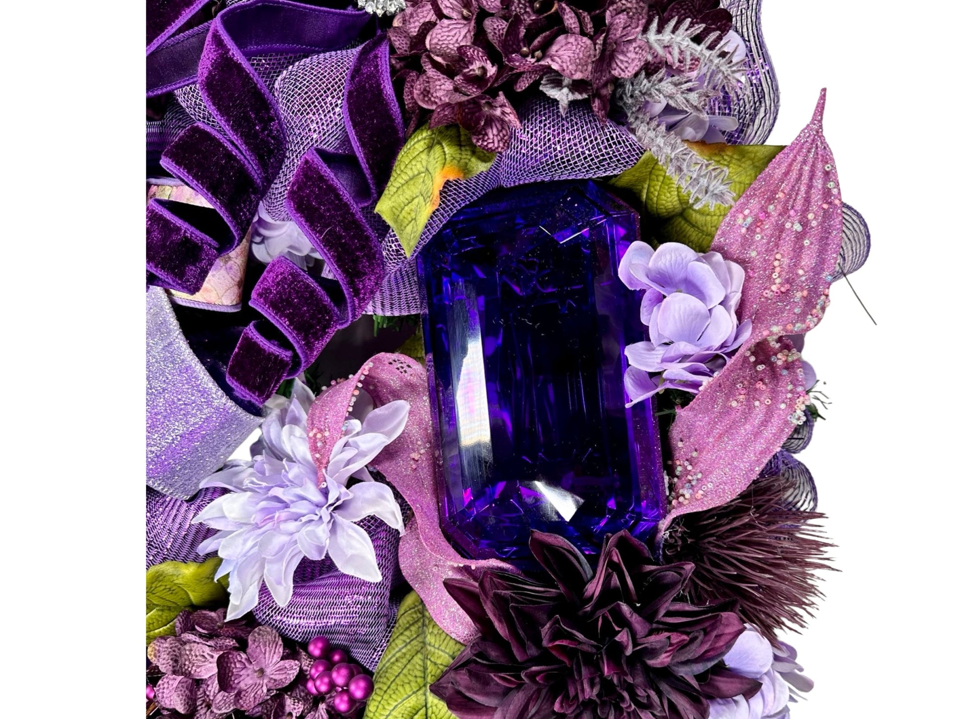 elegant luxurious shades of purple front door wreath, luxury ribbon purple gem velvet mantle wreath, wreath for purple lover