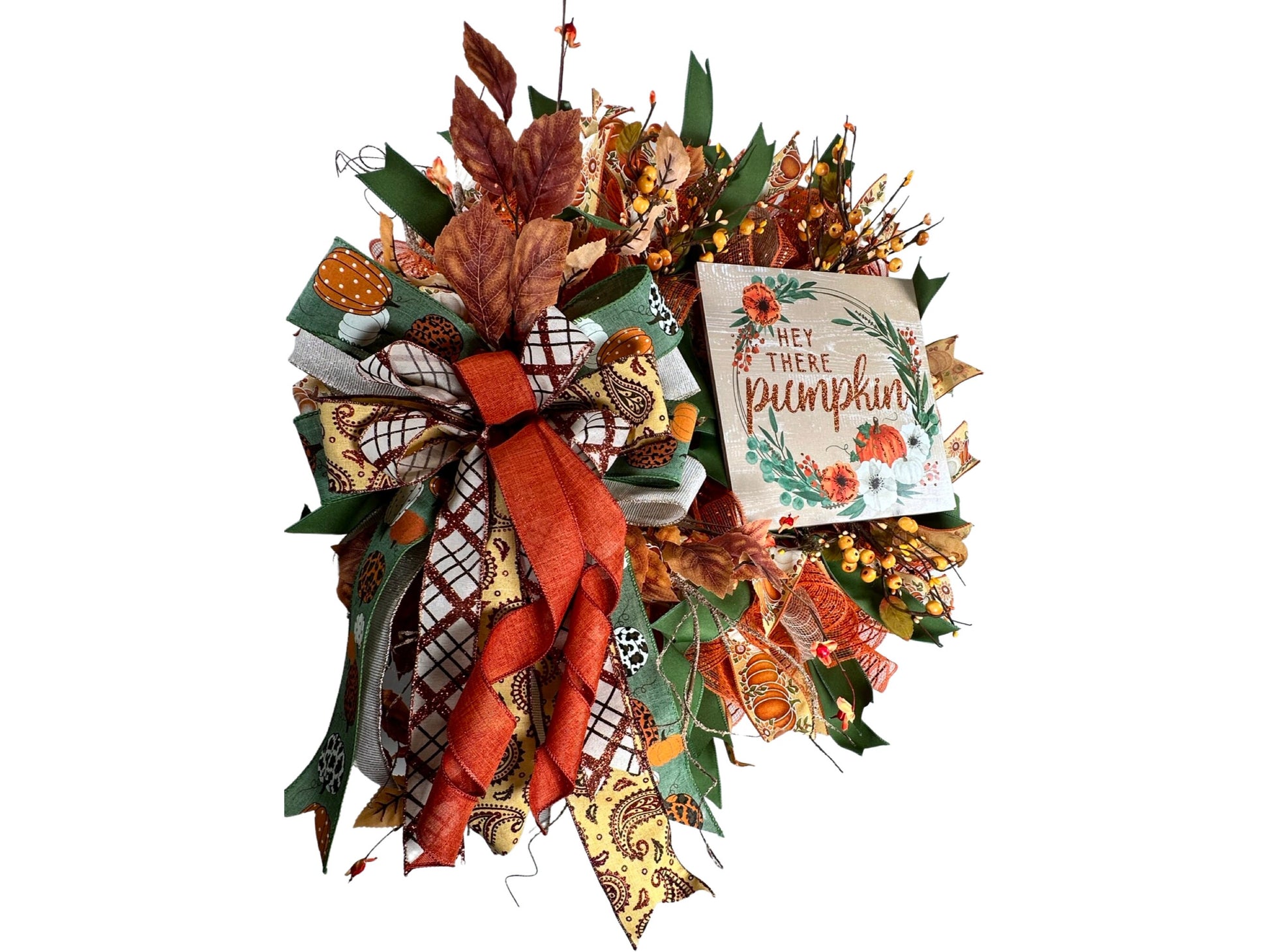 rustic autumn front door wreath with faux florals and greenery, wreath for September, harvest wall art
