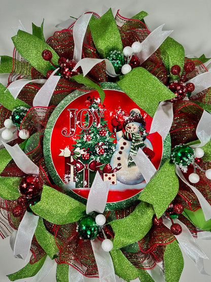 vintage snowman wreath with lime green and white accents, wreath for winter, wreath for Christmas