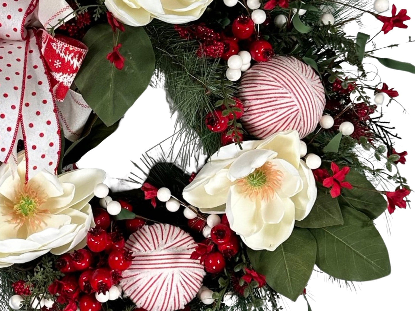 country farmhouse magnolia Christmas grapevine wreath, wreath for December, wreath for Christmas