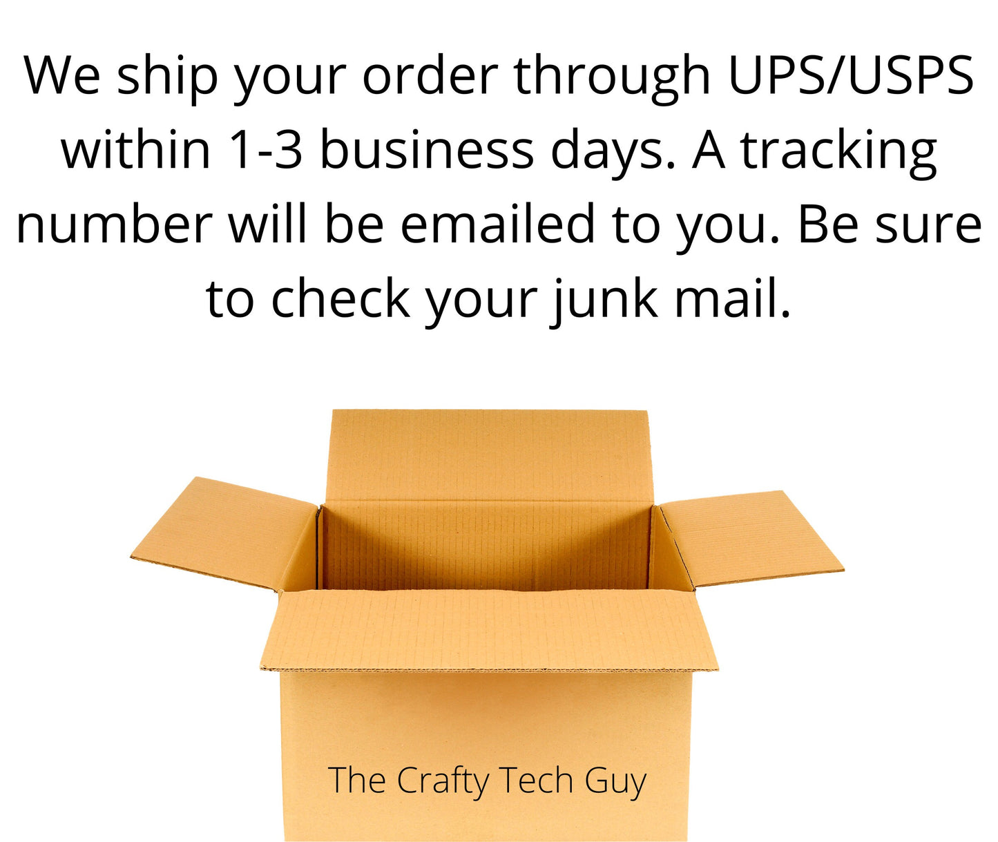 an open cardboard box with the words, we ship your order through ups / ups