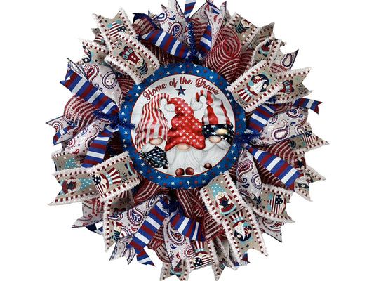 starts and stripes gnome patriotic wreath, gnome 4th of July wreath