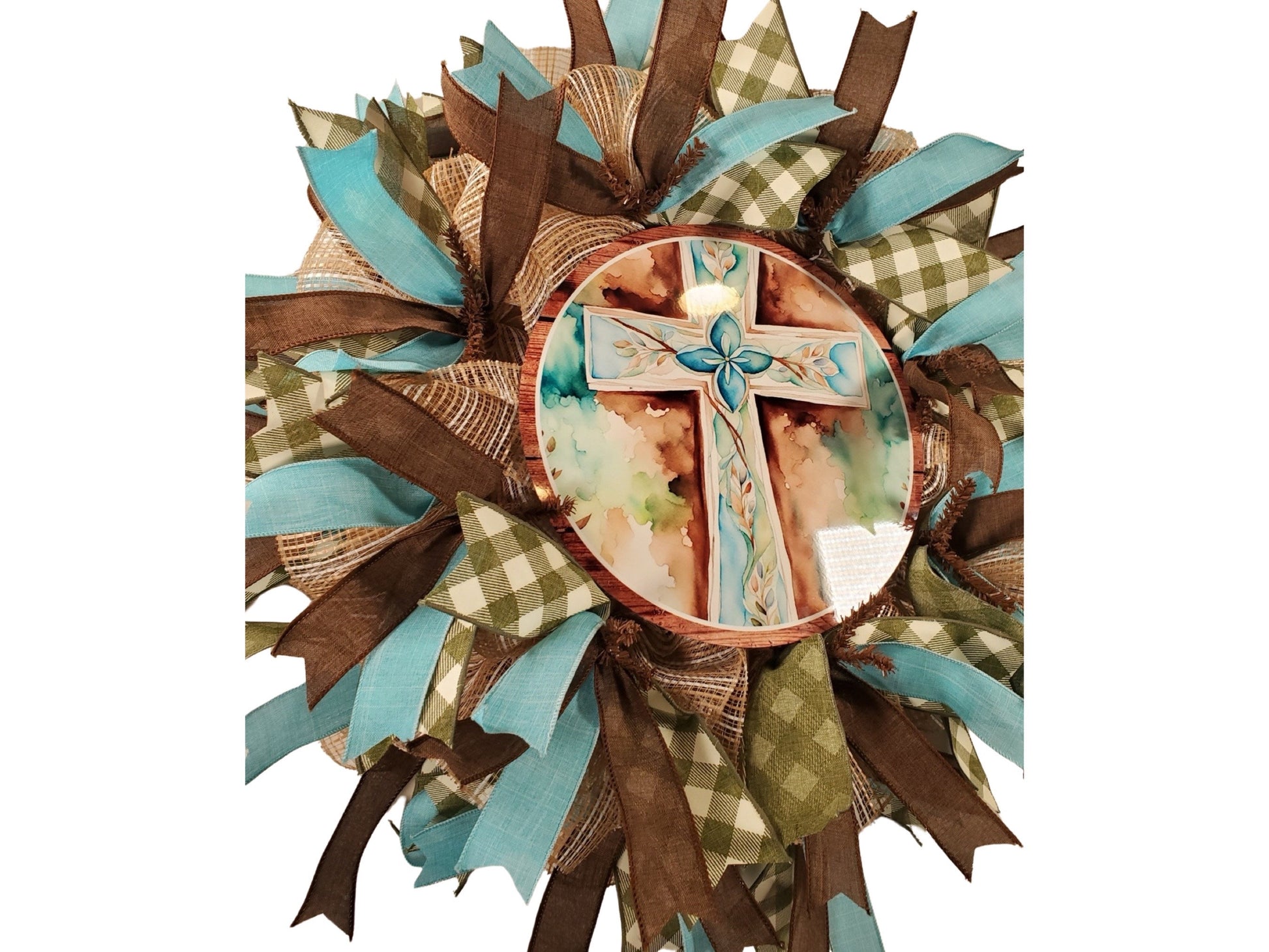 Versatile Everyday Wreath with John 13:34 Bible Verse Cross, religious front door décor, wreath for all occasions