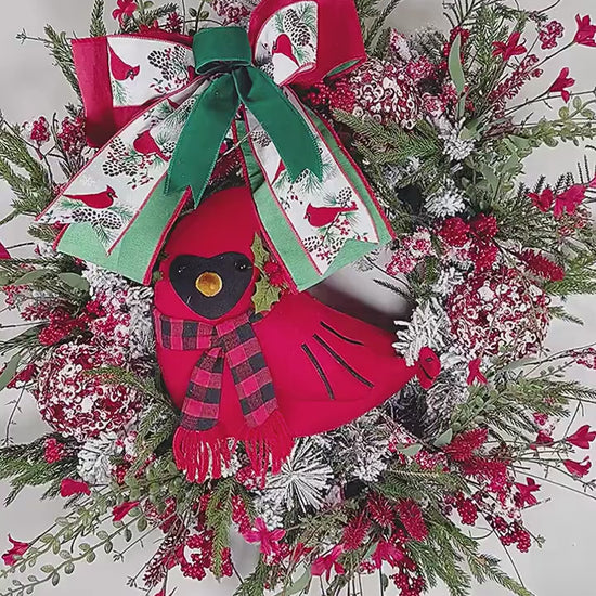 Red cardinal christmas wreath, red florals with greenery wall decor, christmas gift for new homeowner