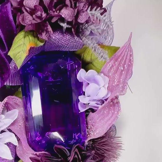 elegant luxurious shades of purple front door wreath, luxury ribbon purple gem velvet mantle wreath, wreath for purple lover